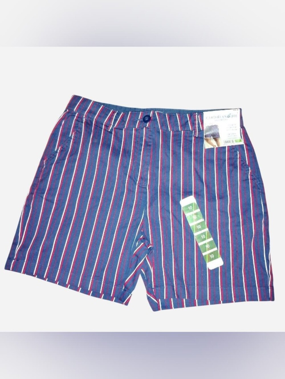 NWT Caribbean Joe Women's Size 10 Striped Stretch Shorts 5" Inseam Blue Red